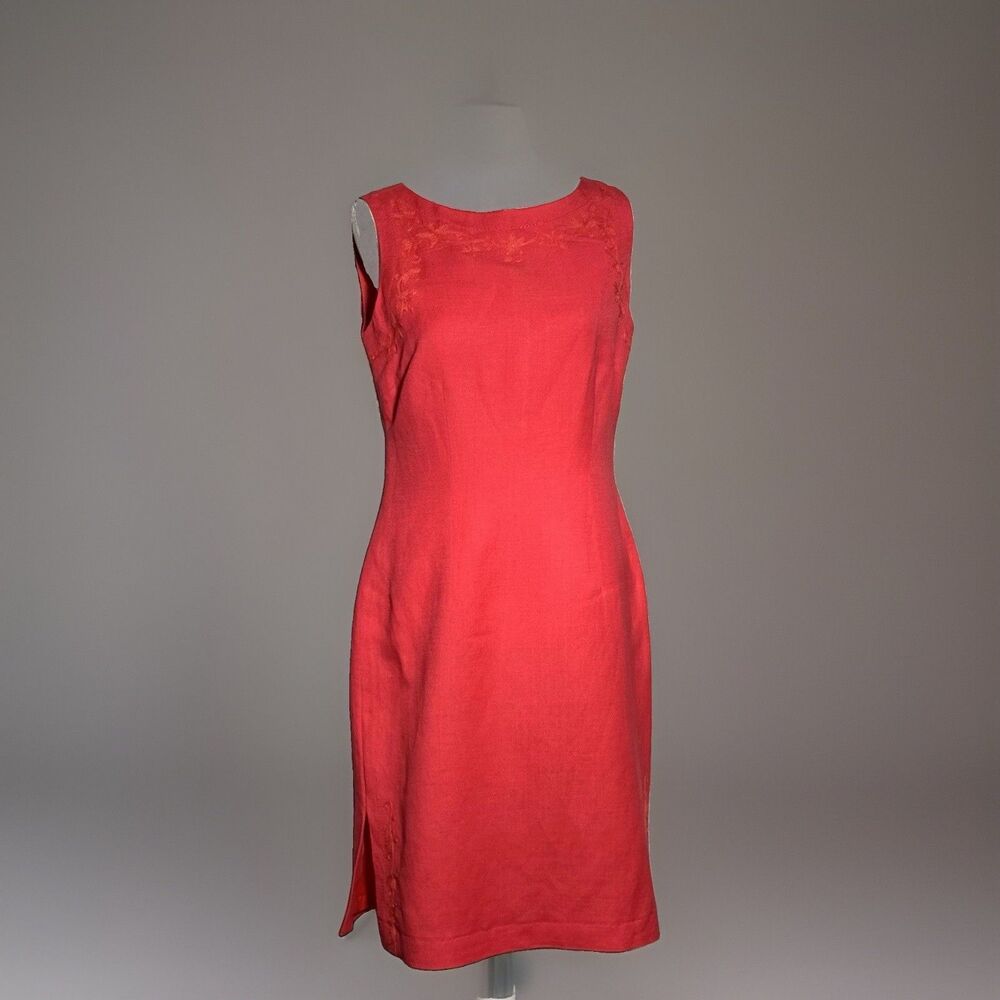 Jessica Howard Petite 6P Coral Linen Blend Sleeveless Sheath Dress Career Casual